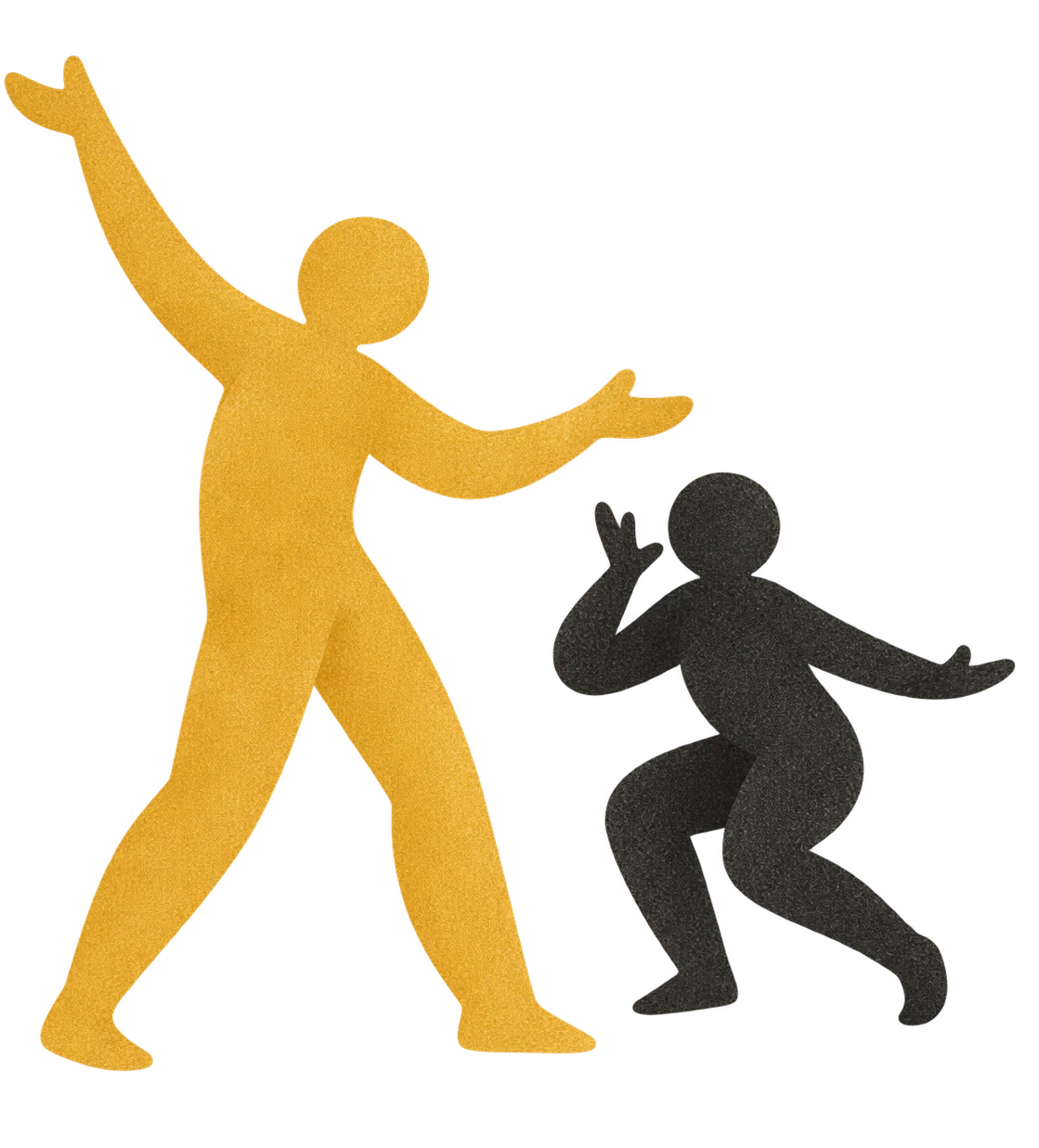 Dos figuras se mueven enfrentadas, jugando una escena.