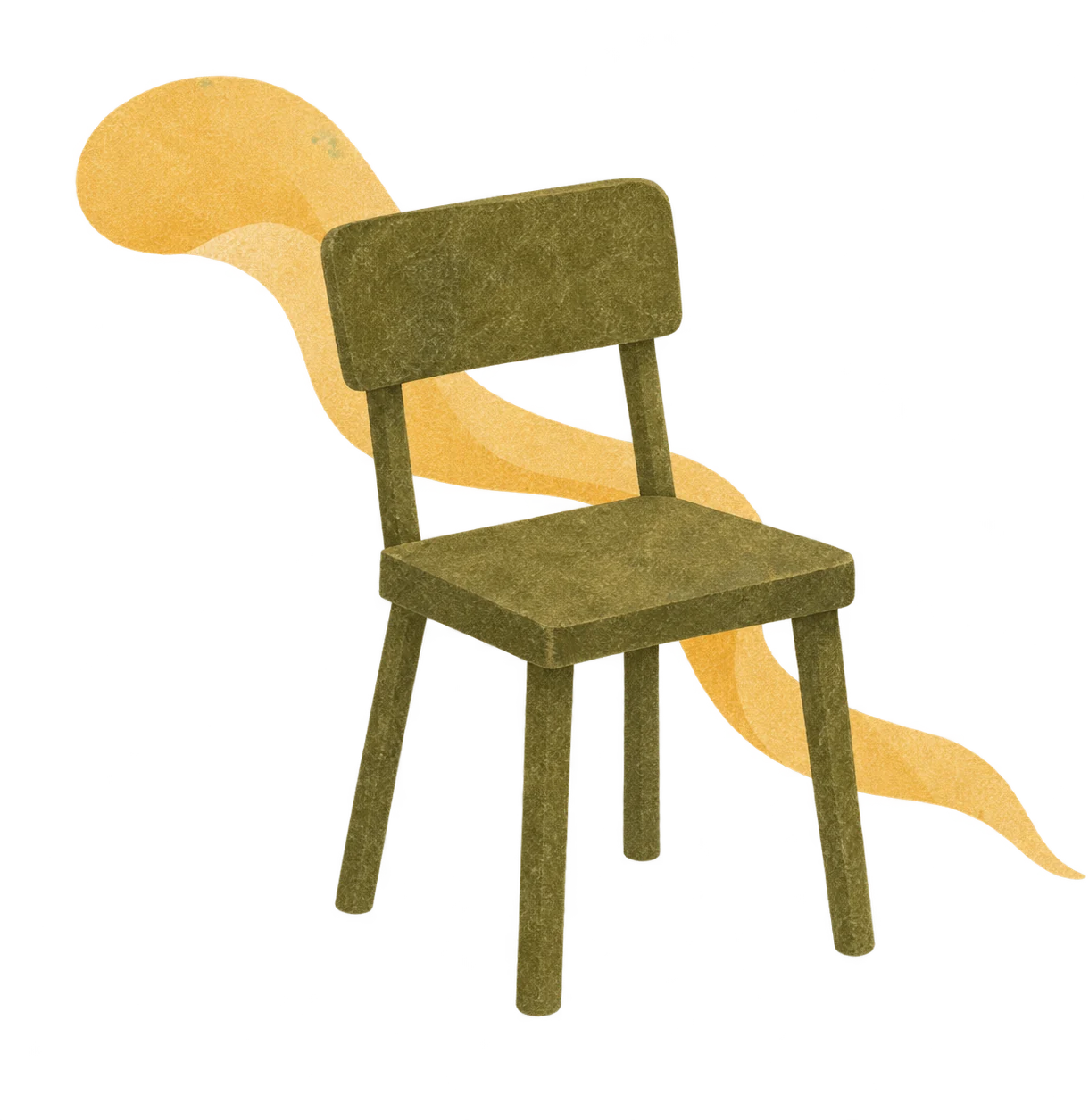 Una silla sola, con una cinta detrás.